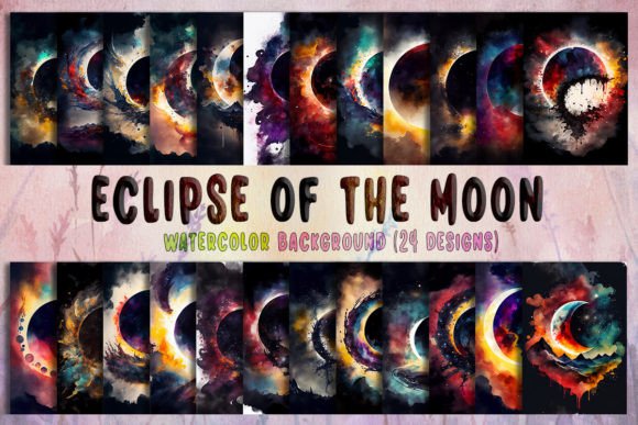 Eclipse of Moon Watercolor Background for Crafters & Etsy Sellers