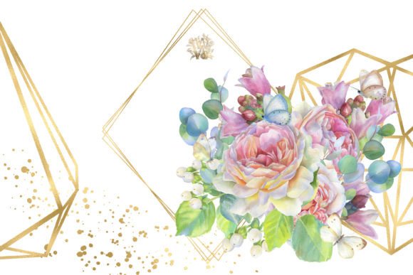 Elegant Watercolor Rose Bouquets Clipart, Summer for Brand Illustrations