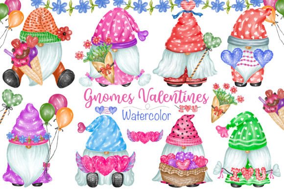 Gnomes Valentines Watercolor Clipart for Illustrations with Heartfelt Charm