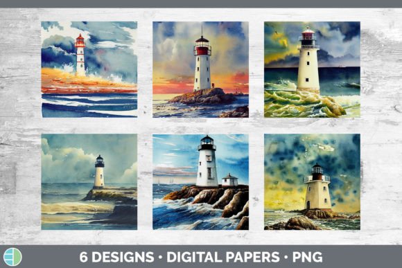 h1Watercolor Lighthouse Backgrounds Digi for Crafters and Handmade Sellers/h1