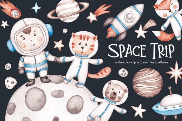 h1Watercolor Set “Space Trip” Illustrations for Modern Branding & Marketing Visuals/h1