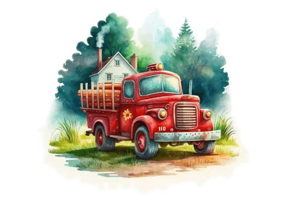 Red Truck Watercolor: A Charming Illustration for Local Branding and Packaging