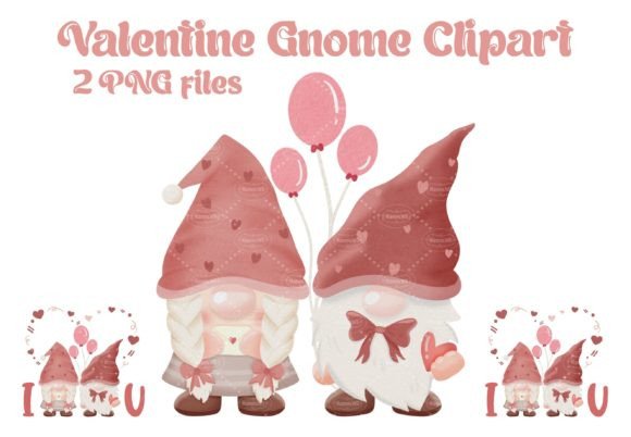 Valentine Gnomes Watercolor Clipart,Png