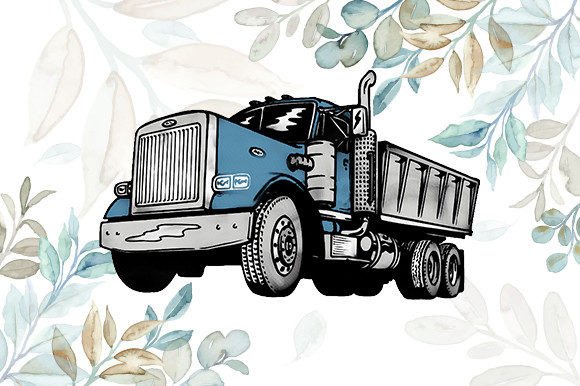 Watercolor Big Truck Illustrations for Digital Sellers