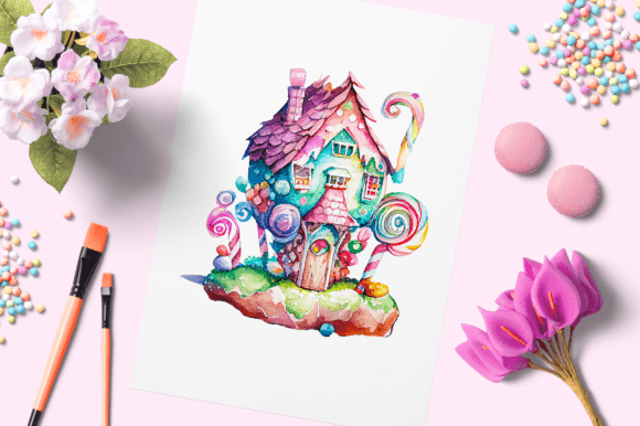 Watercolor Candy House 21 Illustrations for Creative Sellers