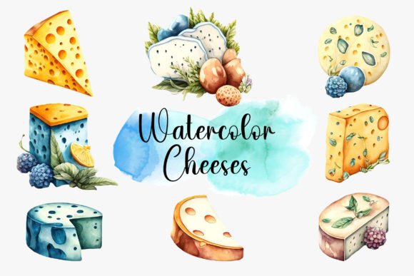 Watercolor Cheeses Illustration Pack for Digital Sellers