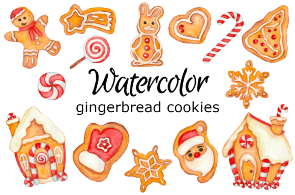 Watercolor Clipart Gingerbread Cookies: Festive Illustrations for Cozy Branding
