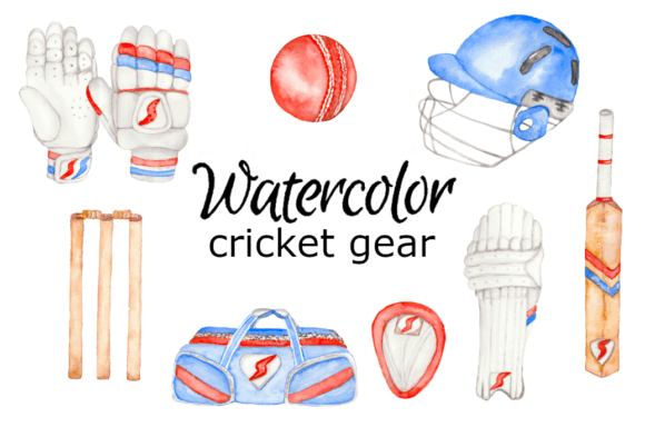 Watercolor Cricket Gear Bat Art for Creative Sellers