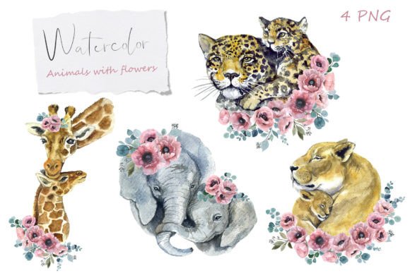 Watercolor Cute Baby Animals Clipart Png for Local Branding and Packaging Design