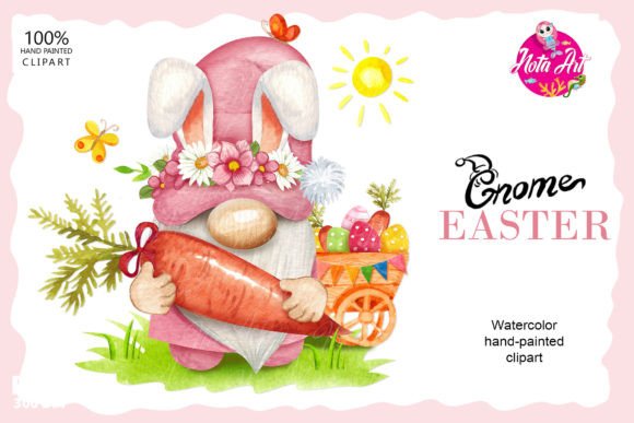 Watercolor Easter Gnome with Ears and Ca: A Festive Illustration for Seasonal Branding