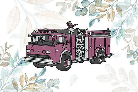Watercolor Fire Truck Illustrations for Modern Branding and Marketing