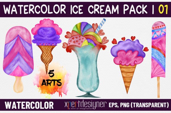 Watercolor Ice Cream Pack - 01: Sweet, Soft, and Scroll-Stopping Illustrations
