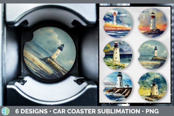 Watercolor Lighthouse Car Coaster Illustrations for Real Crafting
