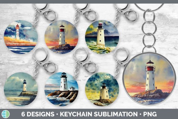 Watercolor Lighthouse Keychain Bundle: Soft Coastal Charm for Local Branding