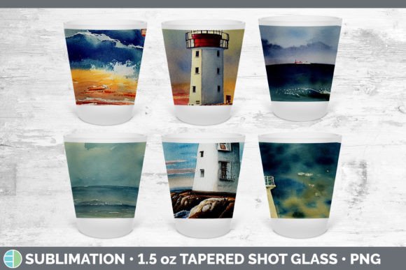 Watercolor Lighthouse Shot Glass Illustrations for Content Publishers