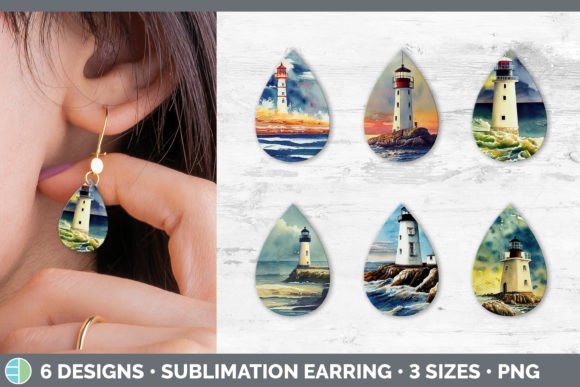 Watercolor Lighthouse Teardrop Earring Illustrations for Bloggers and Digital Publishers