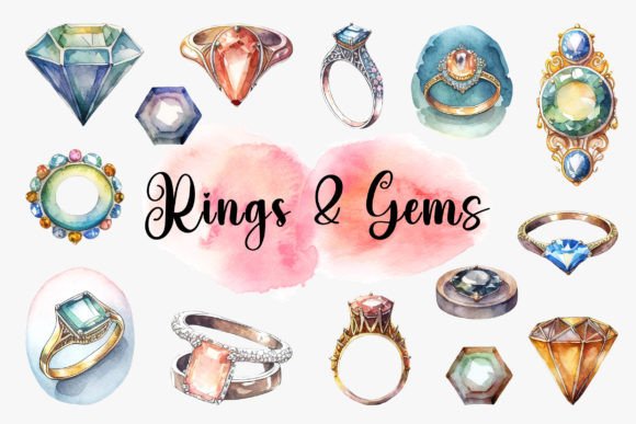 Watercolor Rings and Gems: Elegant Illustrations for Handmade Crafters