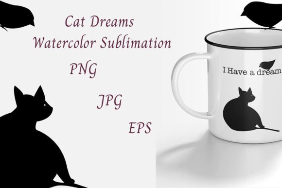 Watercolor Sublimation Cat Dream Illustrations for Creative Sellers