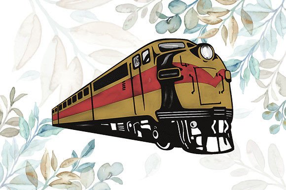 Watercolor Train Illustrations for Small Business Branding